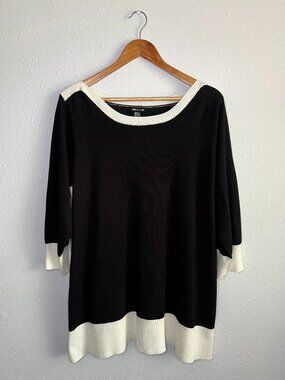 Womens Black and White Tunic Sweater Top Cable & Gauge Plus Size 1X